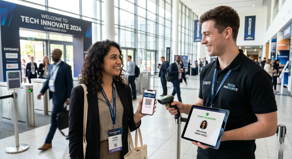 save time event management software A guest easily checking into an event using an automated mobile ticketing system