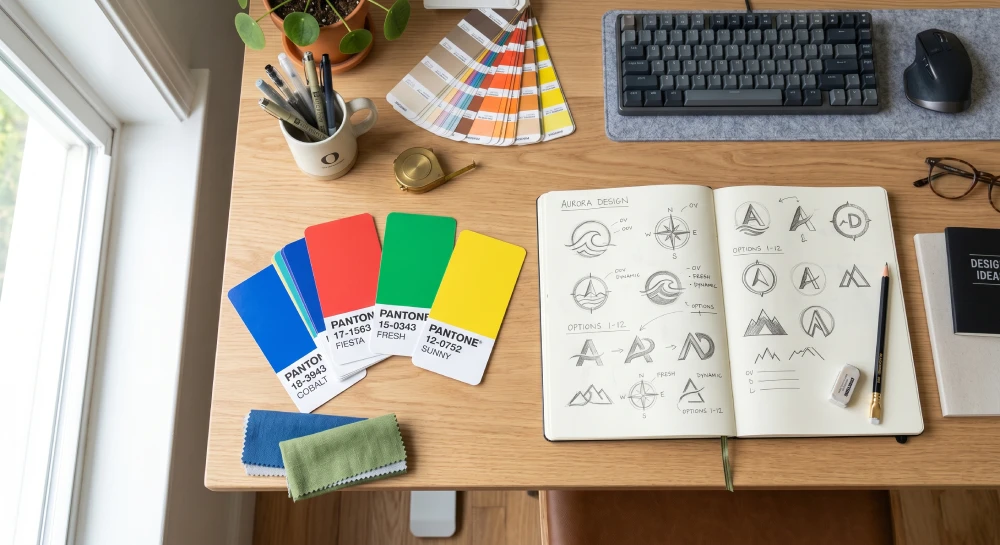 effective logo design A graphic designer using color psychology swatches to evoke the right emotions for a new business logo.