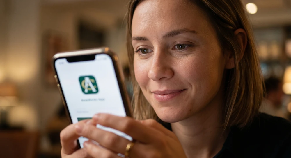 business logo design A user experiencing immediate brand recognition and trust upon seeing a well-designed business logo on their mobile device.